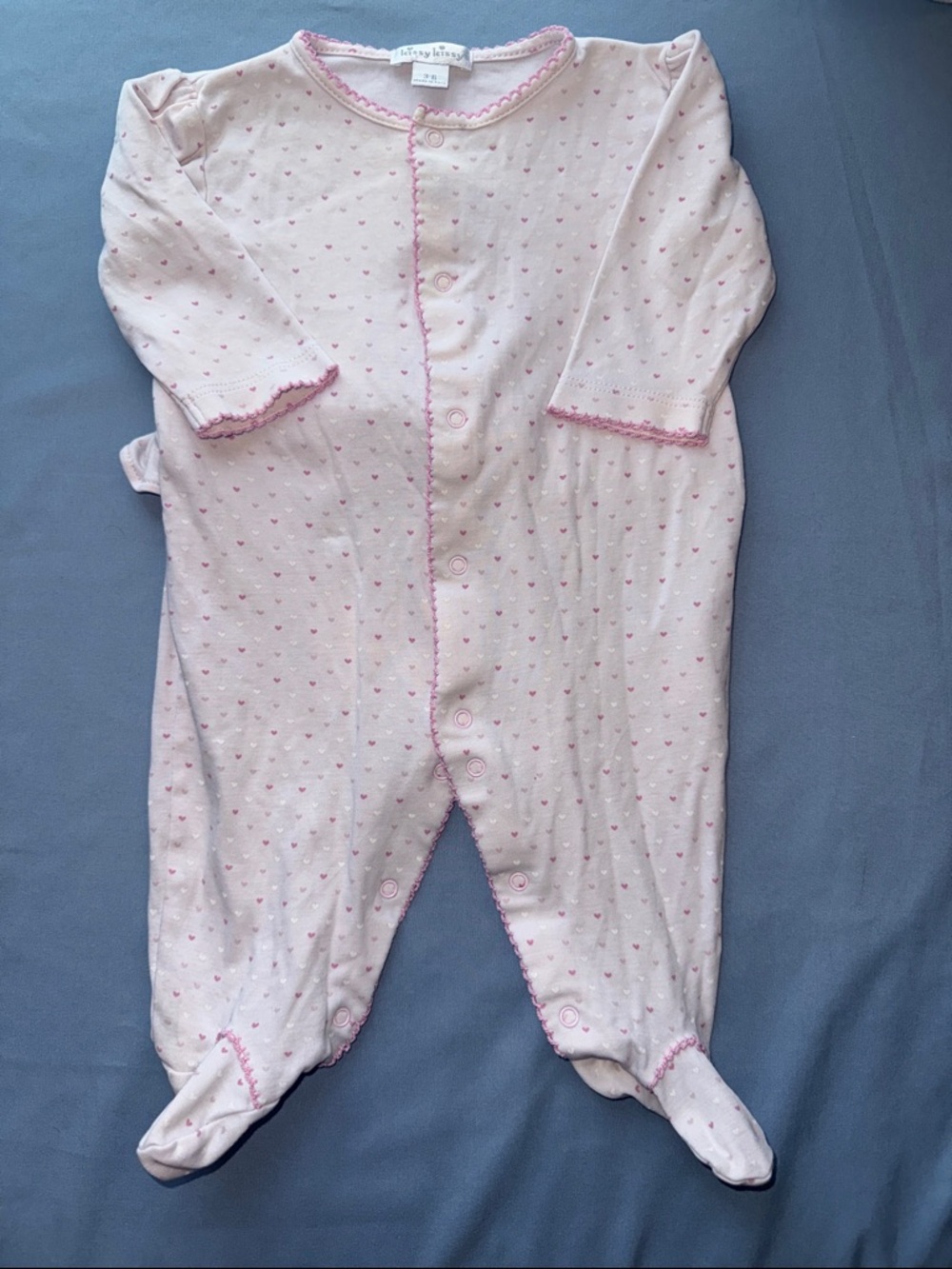 Kissy Kissy Pale Pink Heart-Print Footed One-Piece